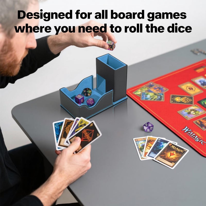 Stepane Dice Roller Tower, Premium DND Magnetic Dice Tray, Foldable PU Leather Dice Tower RPG Gifts for Dungeons and Dragons MTG Dm & Player Black/Blue - Image 5